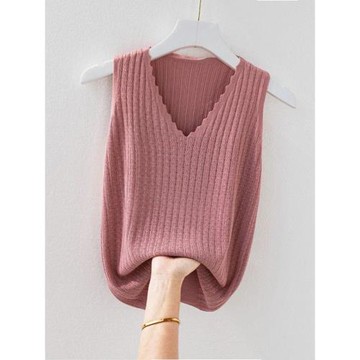 富瑞倌200斤可穿冰絲無袖t恤女士背心上衣純色外穿V領大碼針織衫