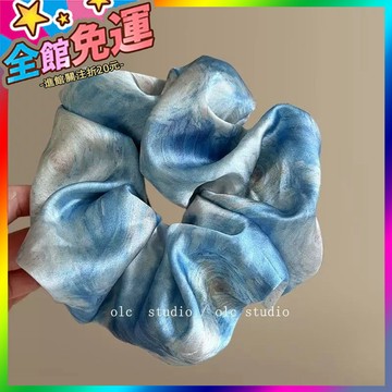 🌸台灣出貨🌸 油畵莫奈漸變色暈染大腸髮圈複古唯美森係僊美馬尾紮髮髮繩頭繩女 🥇滿額免運🥇X370-11-A