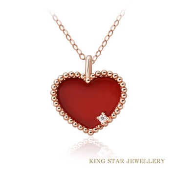 King Star 瑪瑙18K玫瑰金愛心鑽墜