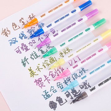 🌟台灣現貨 粉嫩夢幻8色彩色筆 輪廓筆 手帳筆 DIY學生塗鴉筆 繪畫記號筆 雙線筆 閃光筆