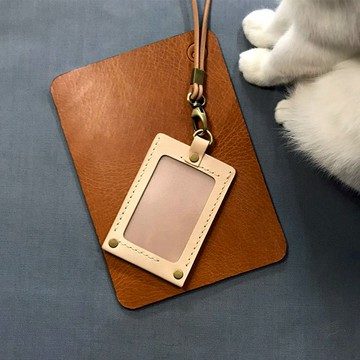 DUAL｜真皮手縫簡約直式證件套(原色植鞣)