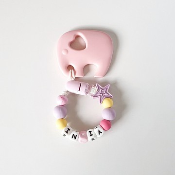 【客製】大象固齒器組 / 長款 奶嘴鏈 奶嘴鏈夾 / 食用級矽膠