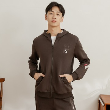 PLAYBOY - 中性基礎彩印線條連帽外套 - 深灰色/652-030-06-7