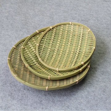 竹編制品晾曬竹篩子圓簸箕有無孔純手工家用農家竹筐饅頭饃筐裝飾