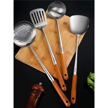 加厚304不銹鋼鍋鏟炒菜鐵鏟子家用廚房防燙炒菜炒勺漏勺廚具套裝