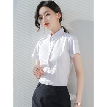 白色短袖襯衫女夏季洋氣時尚工裝套裝大碼面試職業正裝襯衣工作服