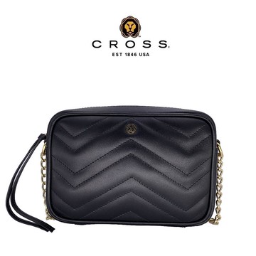 CROSS 限量1折 頂級NAPPA小牛皮山形紋拉鍊小方包 黑 （全新專櫃展示品）_廠商直送