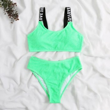 熒光色分體泳衣歐美ins風網紅泳裝亮色比基尼套裝女沙灘swimsuit