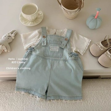 Mini baby🌷女童夏季揹帶褲女寶寶夏款揹帶牛仔褲子夏季純棉短褲