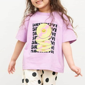 日本 BREEZE - 100%棉 微笑印花短袖-光碟片-紫