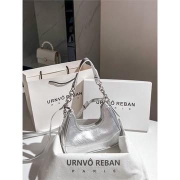 URNVO REBAN 真皮銀色辣妹月牙包腋下包斜挎包包女2024新款單肩包