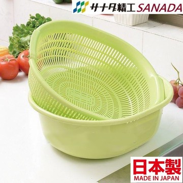 asdfkitty*日本製 SANADA綠色橢圓型洗菜盆+瀝水籃-5.3L-正版商品