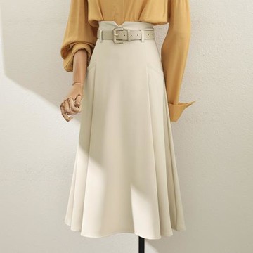 垂感西裝面料杏色不規則高腰顯瘦A字半身裙女2025春夏新款中長裙