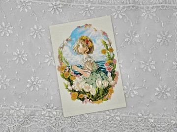 白色鬱金香女孩明信片