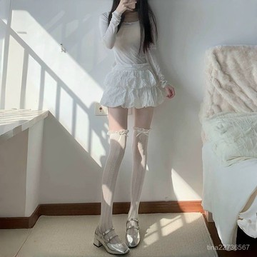 【臺中出貨】春夏日係泡泡口複古闇紋花邊薄款棉襪長筒襪瑪麗珍JK長筒 DVHM