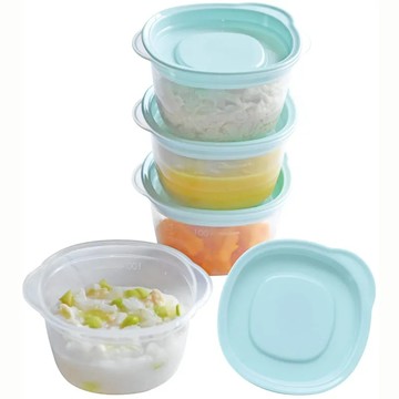 akachan honpo - 副食品分裝盒-清洗容易圓形 M-藍色-4個入/100ml-日本製