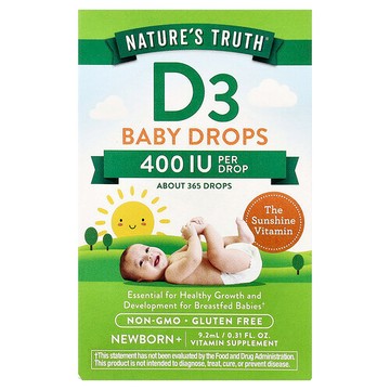 Nature's Truth, 維生素，嬰兒 D-、3 滴劑，新生兒+，400 國際單位，0.31 液量盎司（9.2 毫升）