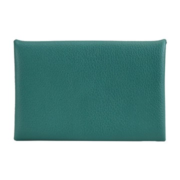 Hermes 愛馬仕 經典Calvi 羊皮撞色內裡式名片/卡夾( Z6孔雀綠/淺藍)
