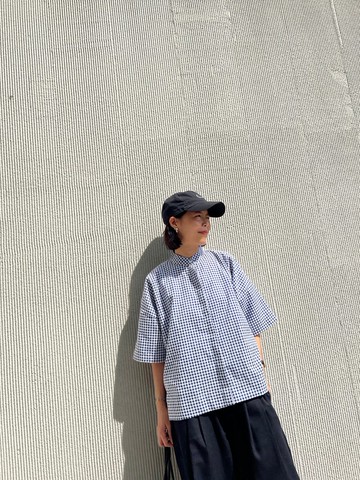 格紋立領襯衫，緹花純棉材質