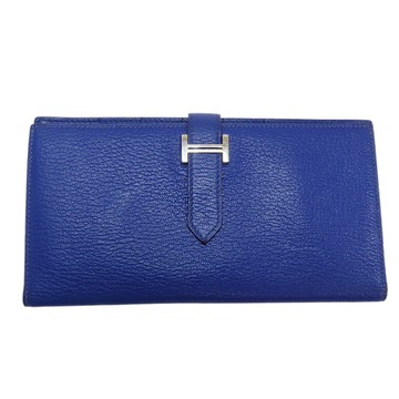 【二手名牌BRAND OFF】HERMES 愛馬仕【再降價】電光藍 Chevre Mysore 山羊皮 Bearn 長夾 C刻 銀扣