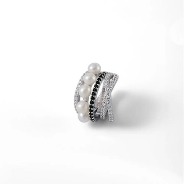 交織排列饅頭珍珠耳骨夾(銀/單入)