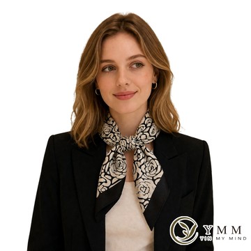 【YIN MY MIND】法式復古墨影薔薇印花絲巾 領巾
