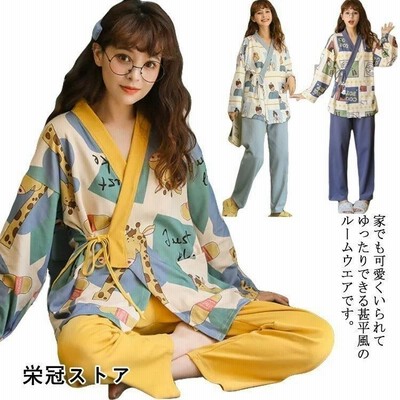 日本割引品 ゆる袴 着物 ルームウェア Gray×フラワーリーフ レディース 