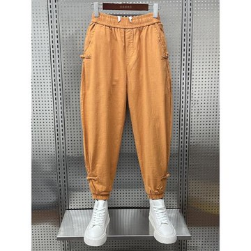 2022新款中國風寬松大碼亞麻褲子男士夏季薄款潮流百搭休閑褲束腳