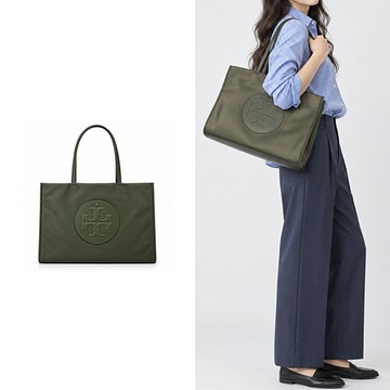 TORY BURCH ELLA 經典立體LOGO尼龍托特包(大/橄欖綠)