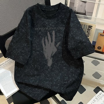 好康優選100%純棉蠟染短袖t恤男裝夏季重磅260G美式痞帥圓領半袖上衣百搭