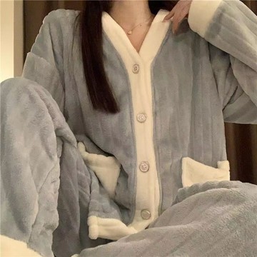 M-5XL 大尺碼法蘭絨加厚睡衣女ins風新款長袖長褲小香風可外穿家居服套裝