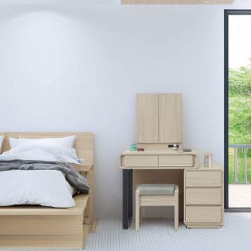 文創集 科萬塔2.7尺圓弧可伸縮開門鏡面櫃鏡台/化妝台組合(含可收納化妝椅)-80x40x137-cm免組