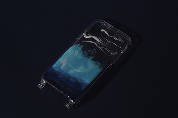 蔚藍山海流體畫 Phone case 姓名訂製 山脈背帶掛繩手機殼系列