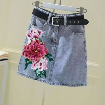 台灣现貨 女小個子短牛仔裙 重工牛仔裙 夏季刺繡牛仔裙 高腰牛仔裙 時尚牛仔裙 涼感半身裙 顯瘦牛仔裙