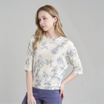 CLL巧玲瓏 寫意花卉棉質上衣 7203603