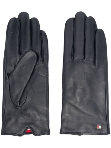 Tommy Hilfiger - logo-plaque leather gloves - women - Polyamide/Goat Skin/Wool - M/L - Blue