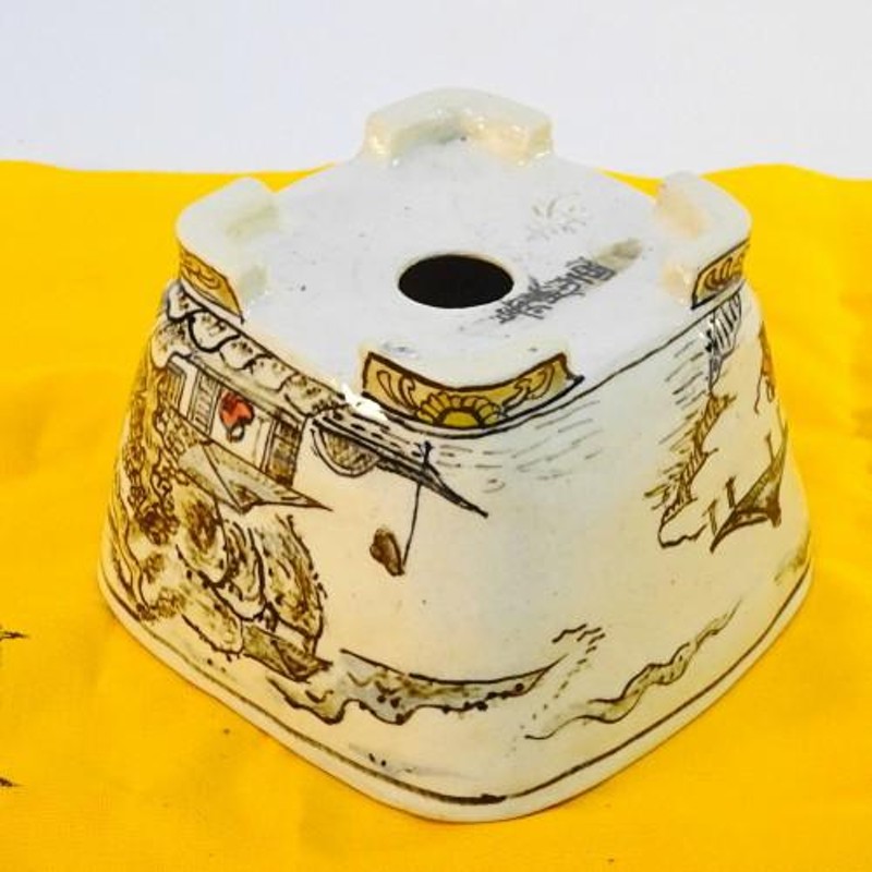 盆栽鉢　上州勝山 爆買 盆栽鉢 上州勝山画 寿ボデー 箱付き 五彩山水図 正方鉢