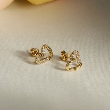 愛心扭結微立體半圈鑽耳環