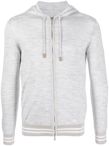 Eleventy - stripe-trim wool-silk blend hoodie - men - Wool/Silk - L - Grey