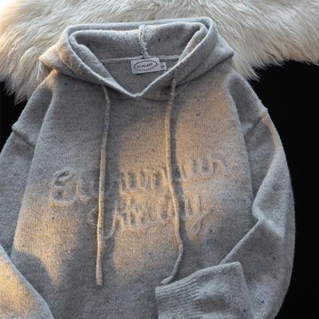 奶呼呼軟糯彩色波點連帽毛衣女秋季小個子減齡百搭杏色針織衫外套