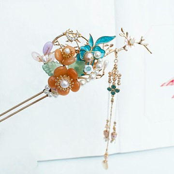 清月鹿鳴原創古風燒藍發簪景泰藍流蘇步搖古典漢服旗袍挽發簪子女