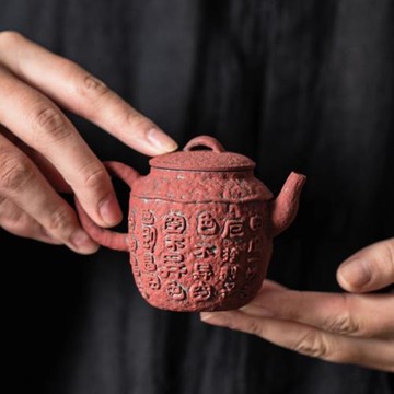 老巖泥赭石紅壺粗陶小茶壺泡茶喝茶家用茶水壺單壺泡茶器功夫茶具