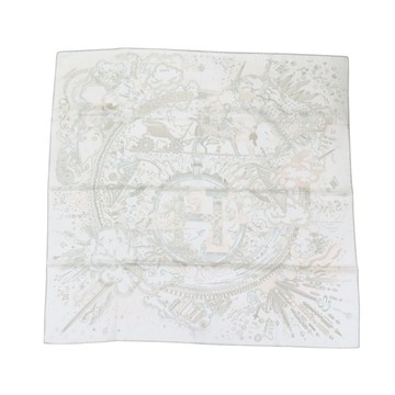 【二手名牌BRAND OFF】HERMES 愛馬仕 珠貝粉/白色 絲質 Please Hold The Line 方巾 90x90
