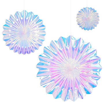 Joyparty 雷射扇子3件組  13cm  30cm  45cm  彩虹色