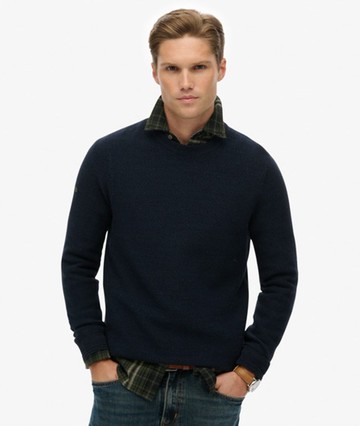 Superdry Men's Light Weight Cotton Texture Jumper Navy Size: Xxl