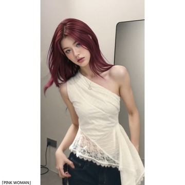 蕾絲純欲斜領露肩無袖背心女夏季修身顯瘦上衣辣妹
