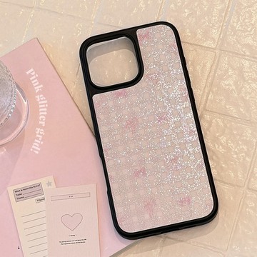 台灣出貨❤琉砂適用iphone15蘋果16pro max手機殼ins閃粉格紋蝴蝶結13甜美14