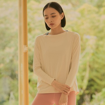 長袖雙面柔感運動罩衫-米白