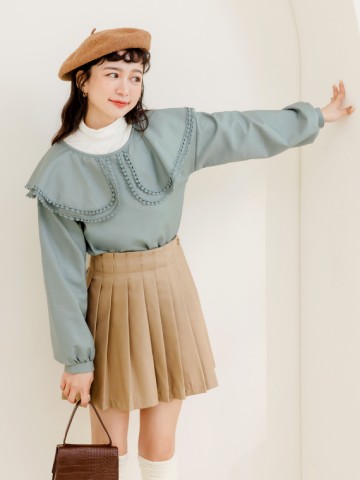 雙層花邊領浪漫拋袖上衣