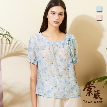 【TOWNWEAR棠葳】典雅天絲棉花語上衣 2色(中大尺碼/女上衣/女上著/透膚/短袖/涼感/氣質/鑽飾/棉質)